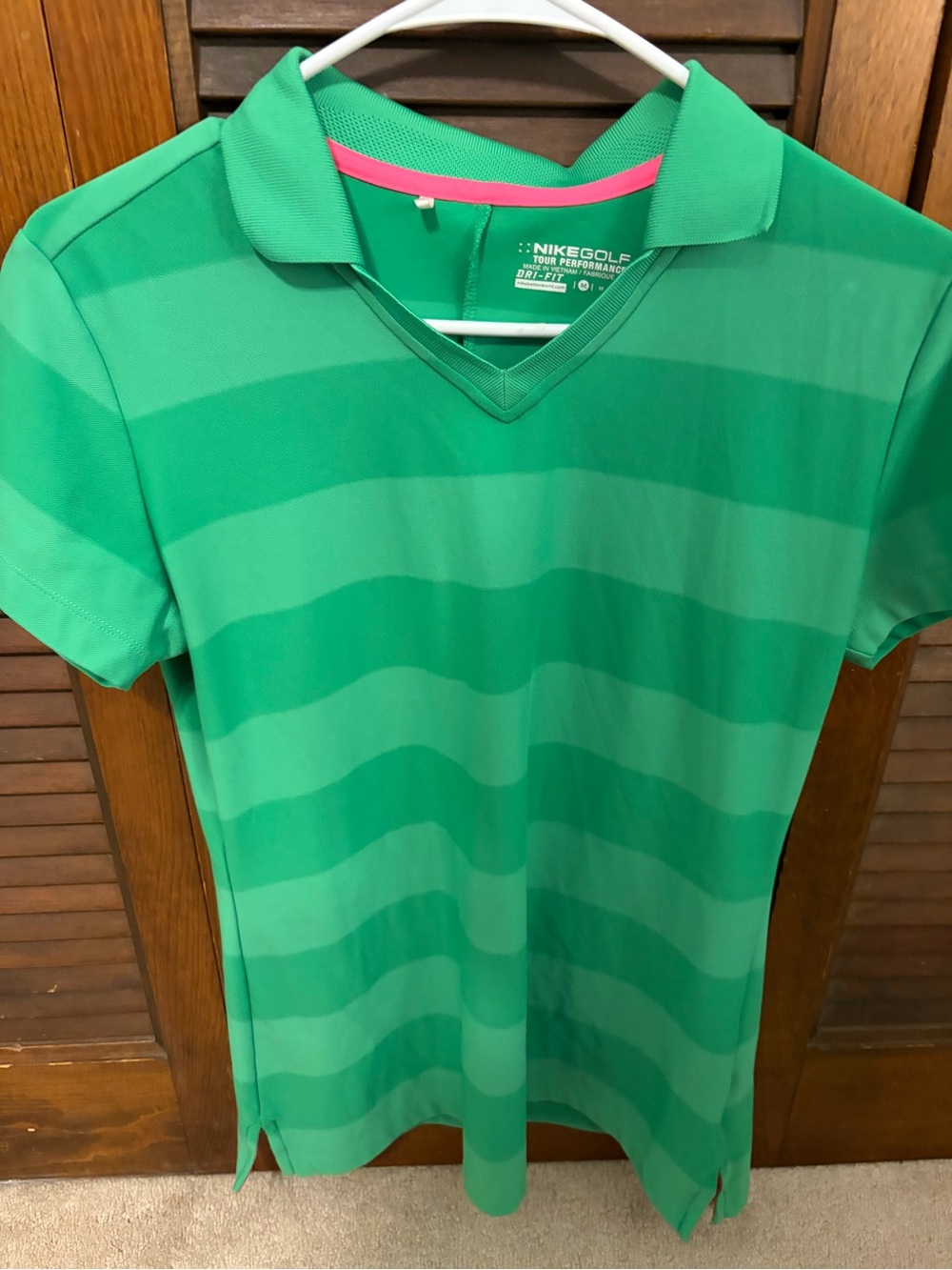 Nike Green Striped V-Neck Golf Polo